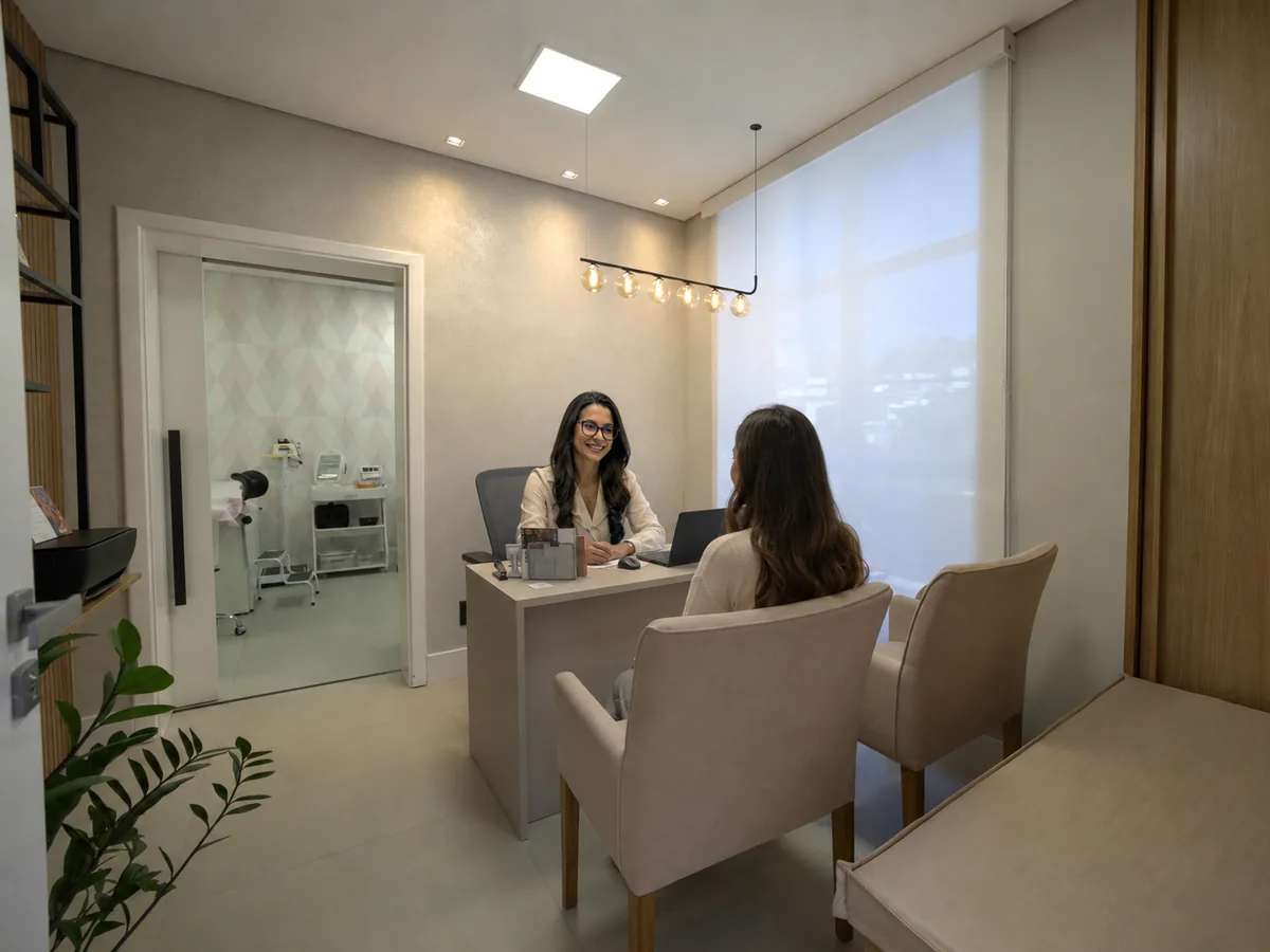 Dra. Dayane Peres durante atendimento individualizado no consultório